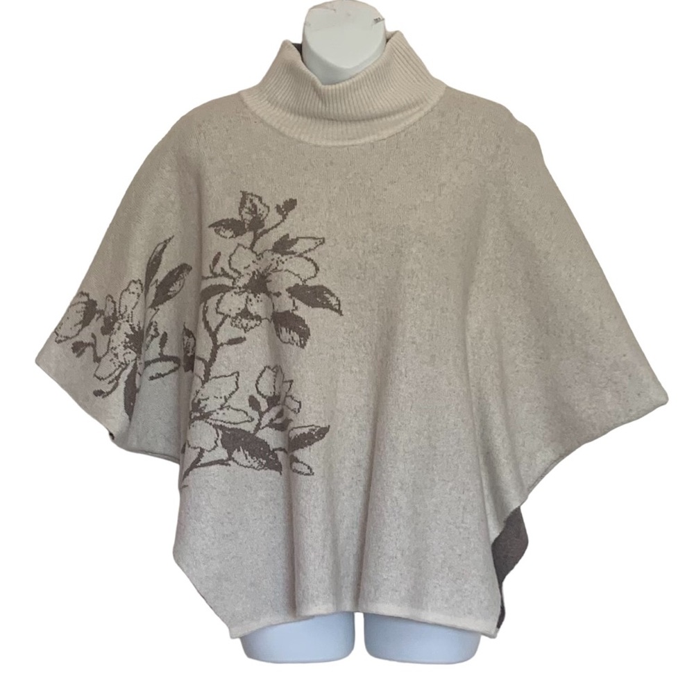 Note di Anita Italian Cashmere Blend Ivory Poncho Mock Turtleneck Sweater O/S